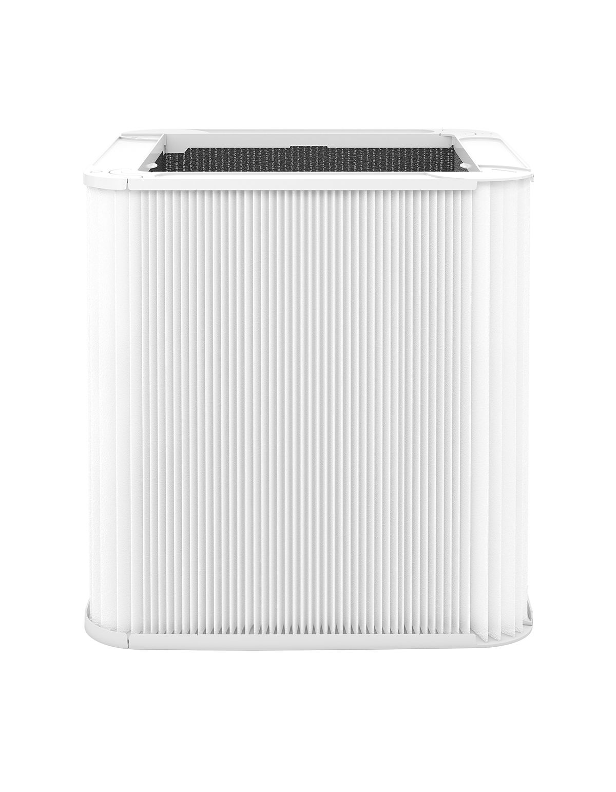 Weißer Filter mit geriffelter Oberfläche und schwarzem Einsatz. Quadratische Form.