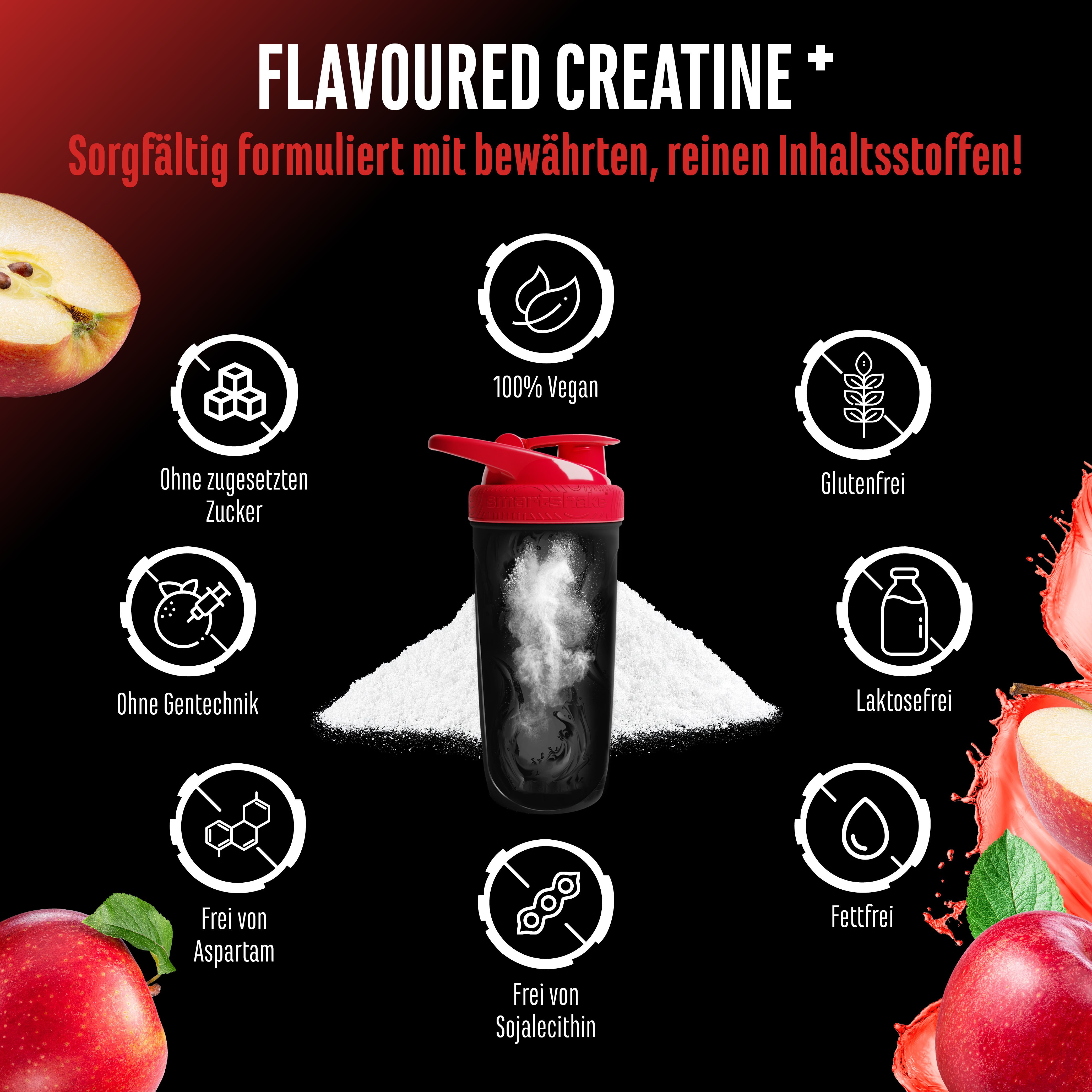 GEN Flavoured Creatine+ mit Shaker und Pulver. Ohne Zucker, ohne Gentechnik, vegan, glutenfrei, laktosefrei, fettfrei, ohne Aspartam.