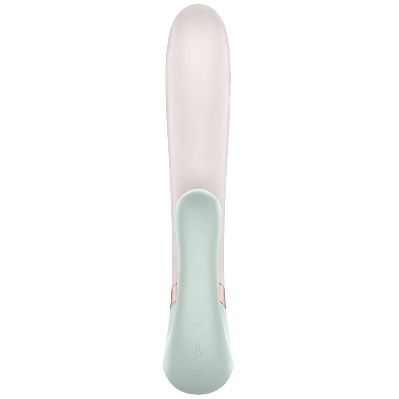Weiß-mintfarbener Vibrator mit goldfarbenem Ring. Gebogene Form mit abgerundeter Spitze.