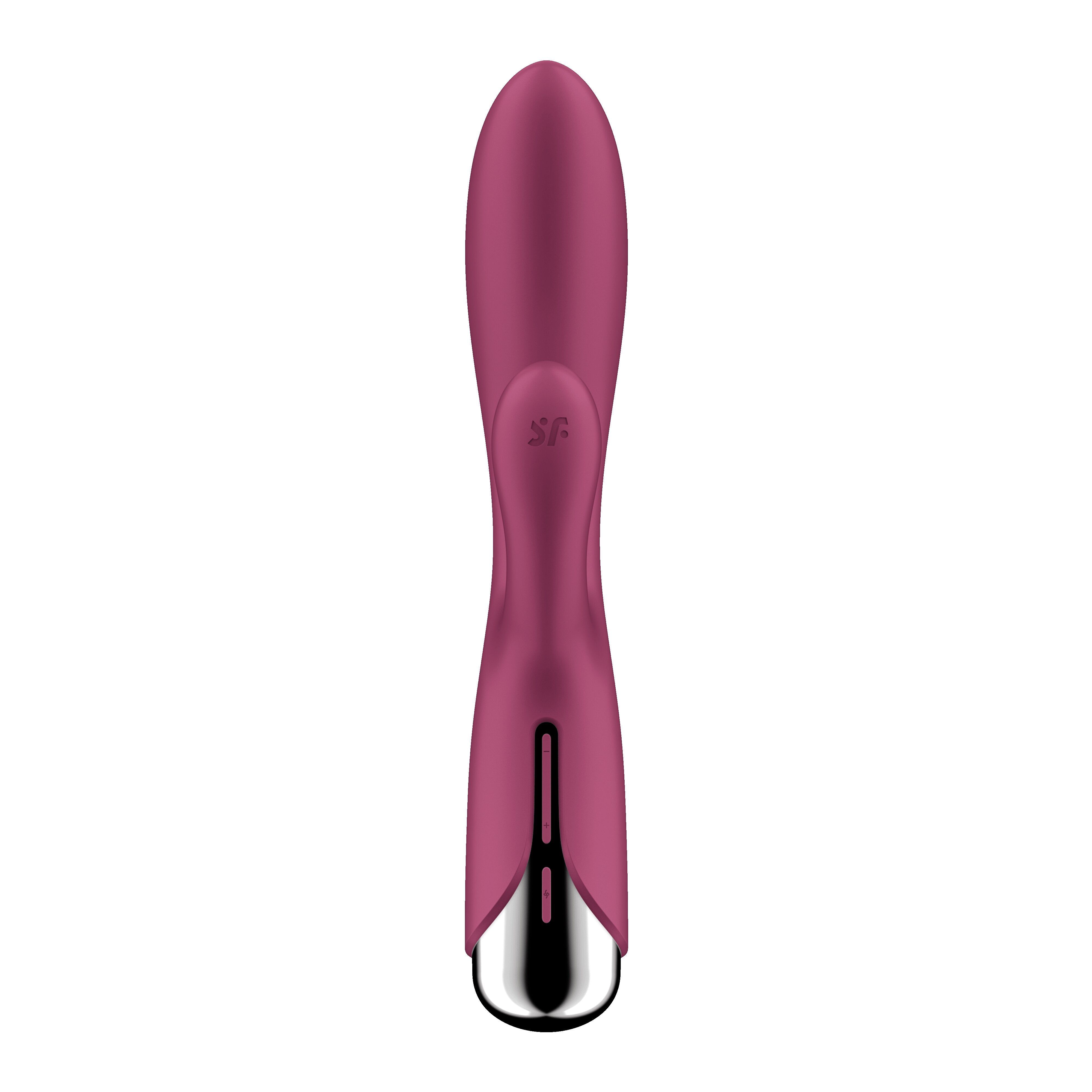 Lila Vibrator mit glatter Oberfläche. Hat eine längliche Form mit einem silbernen Ende.