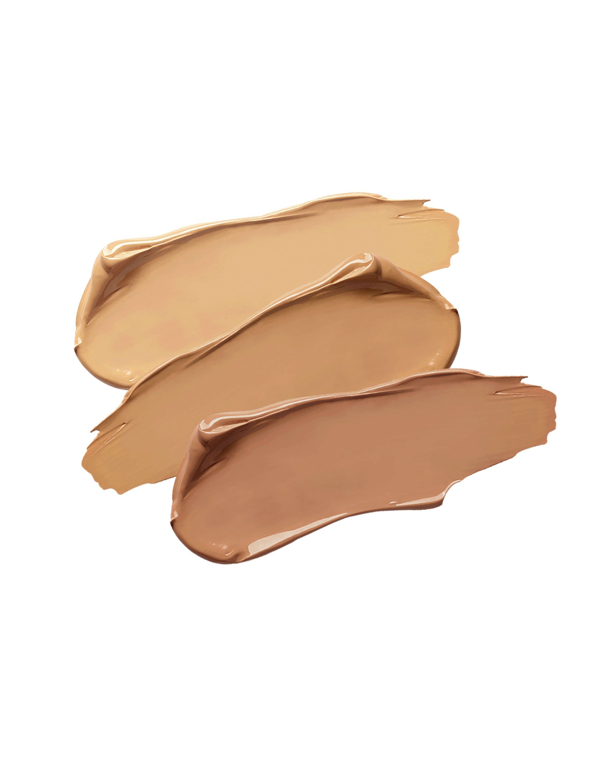 Drei Farbtöne Concealer-Creme in Streifen. Helle, mittlere und dunkle Töne. Auf weißem Hintergrund.