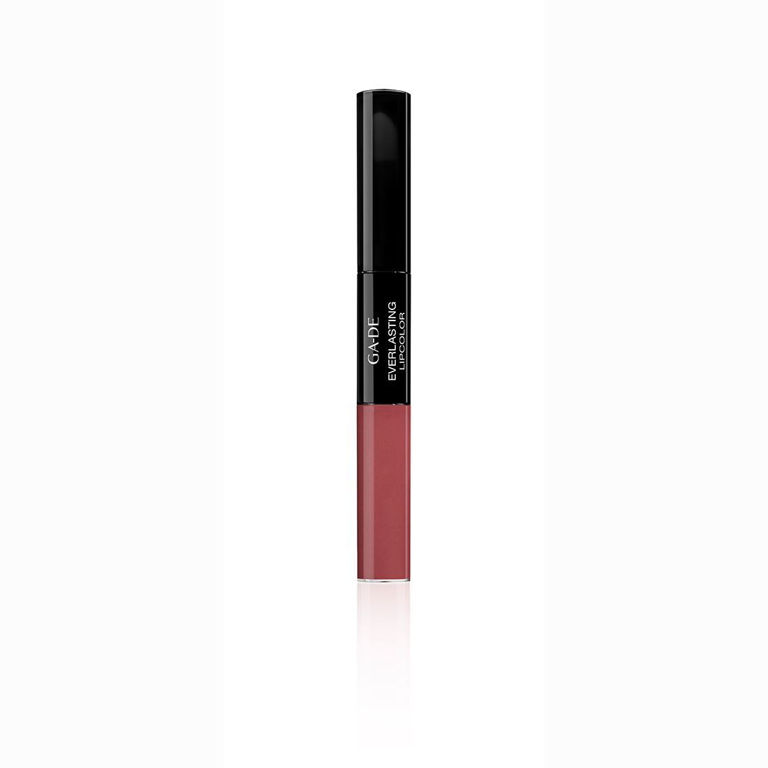 Doppel-Lippenstift. Schwarzer Deckel, rosafarbener Lippenstift. Schriftzug: GA-DE Everlasting Lipcolor.