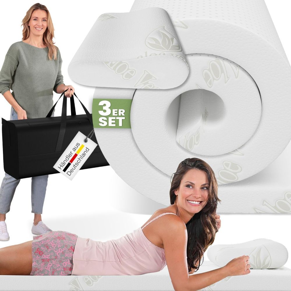ELONEO Bett-Set Reise Set, Kopfkissen, Transporttasche & Topper