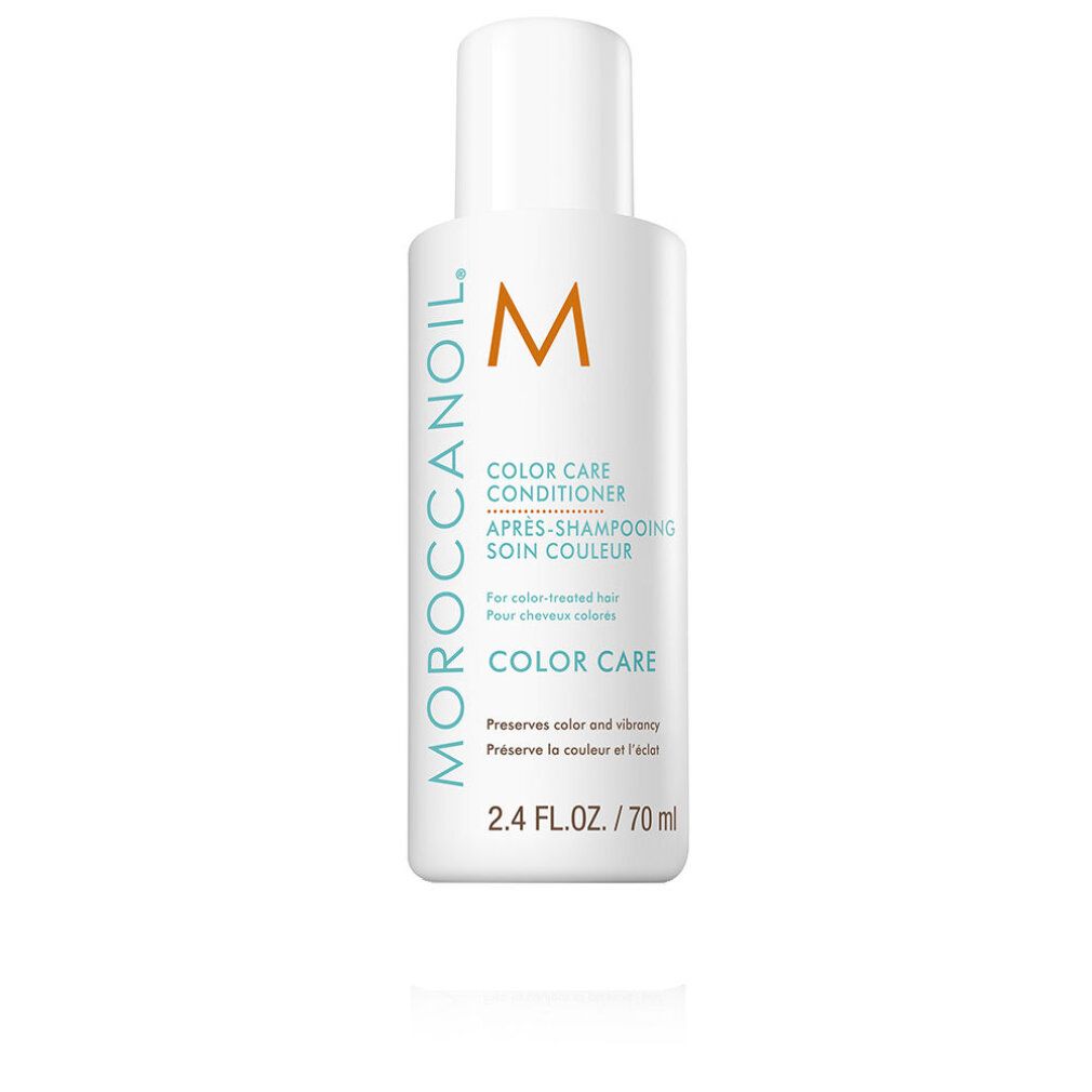 Weiße Flasche mit Conditioner. Orangefarbenes Logo. Text: Color Care Conditioner, 2.4 FL.OZ./70 ml.