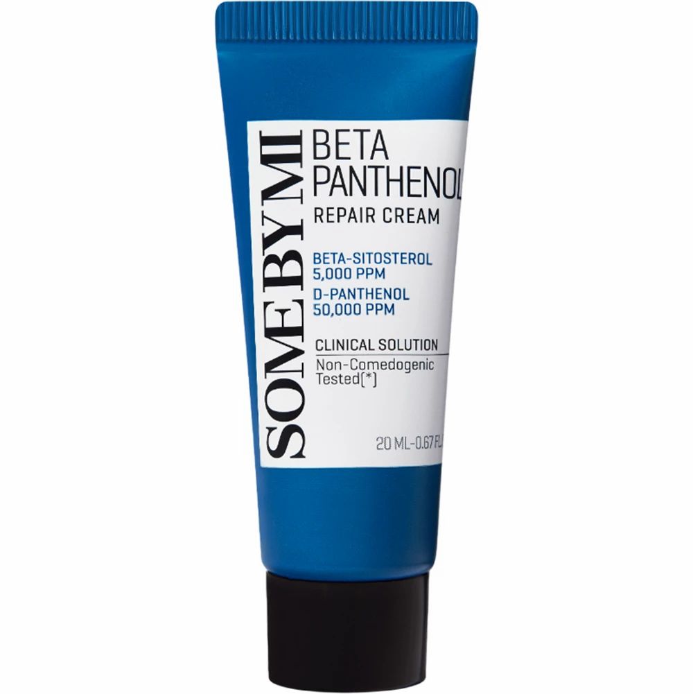 Blaue Tube mit weißer Schrift. Enthält Beta Panthenol Repair Cream. Marke: SOME BY MI. Enthält Beta-Sitosterol und D-Panthenol.
