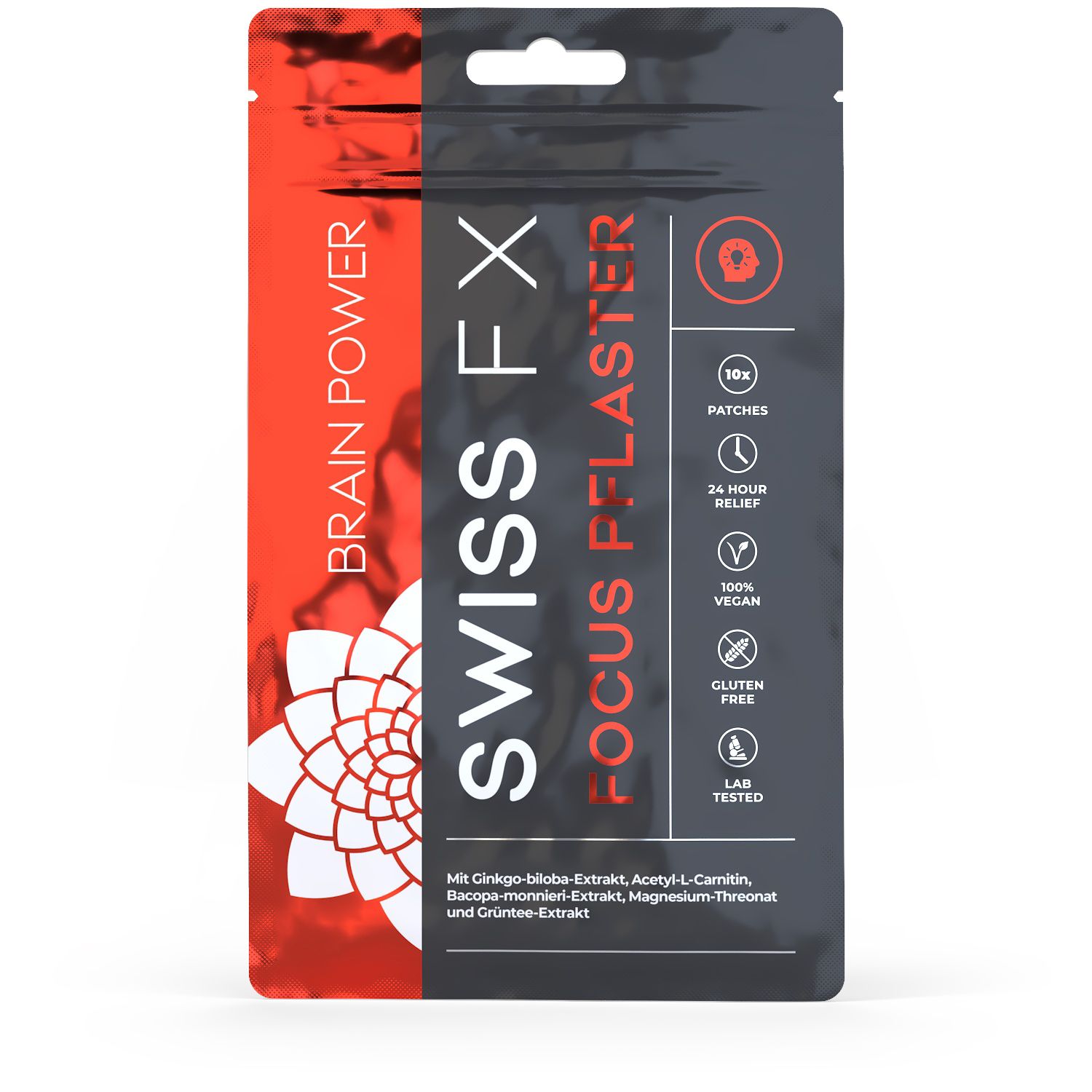 SWISS FX Focus Pflaster: 10 Patches, 24h Linderung, 100% Vegan, Glutenfrei, Lab Getestet.
