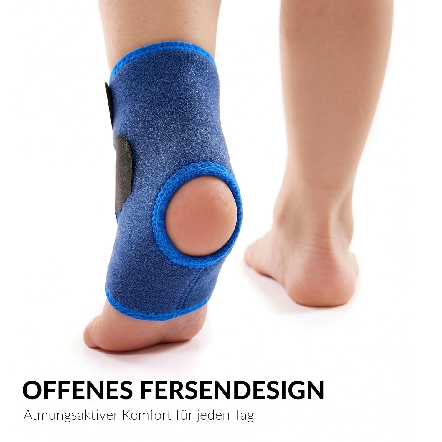 Blaues Fußgelenk-Stützband mit zwei individuell anpassbaren Gurten.