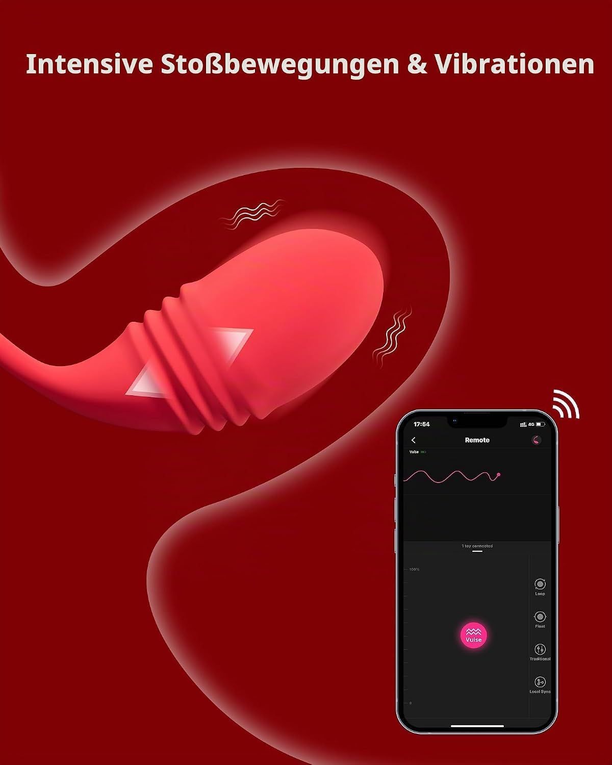 Roter, gebogener Vibrator mit App-Steuerung und 7 Vibrationsmustern.