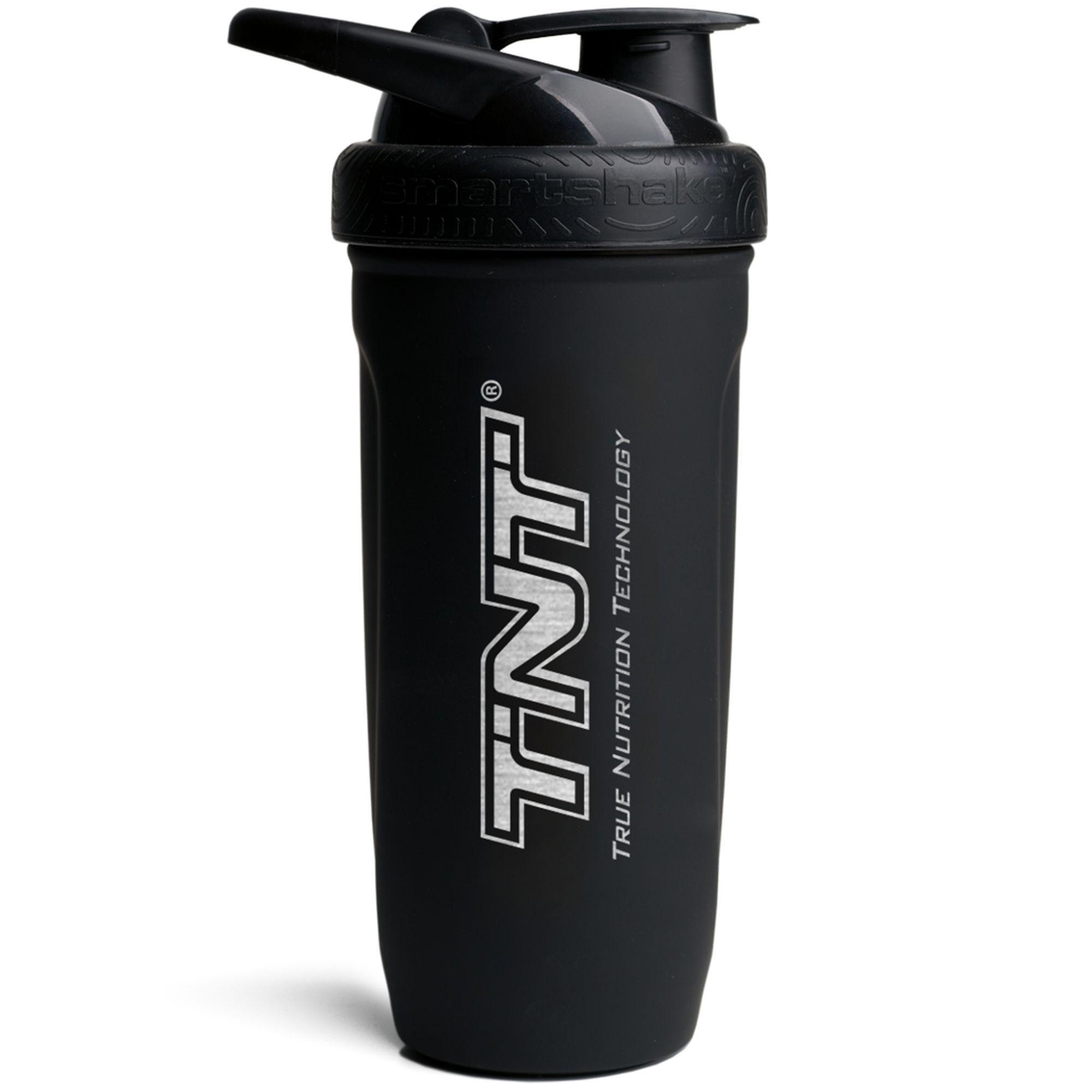 Schwarzer Shaker mit TNT-Logo und Klappdeckel.