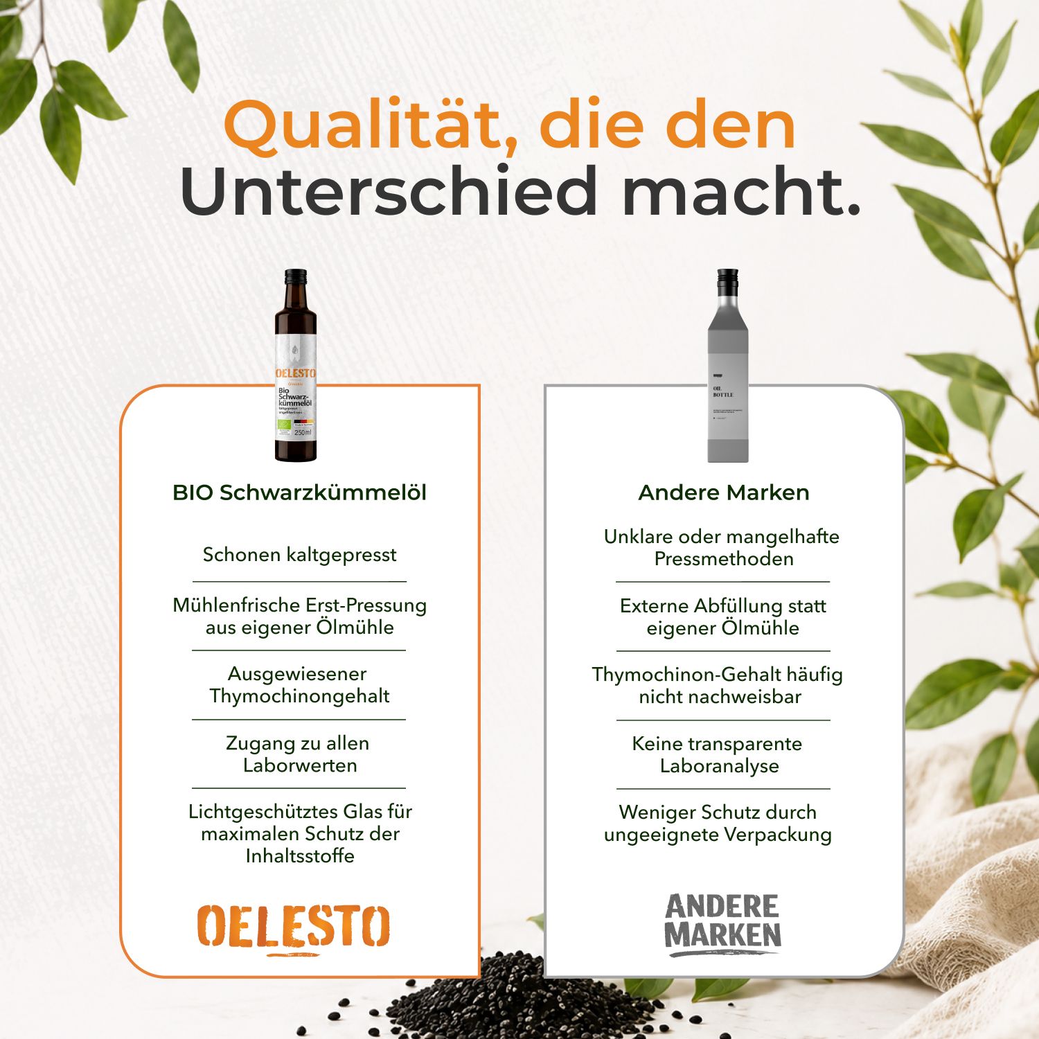 OELESTO Bio-Schwarzkümmelöl ungefiltert kaltgepresst aus ägyptischer Nigella Sativa