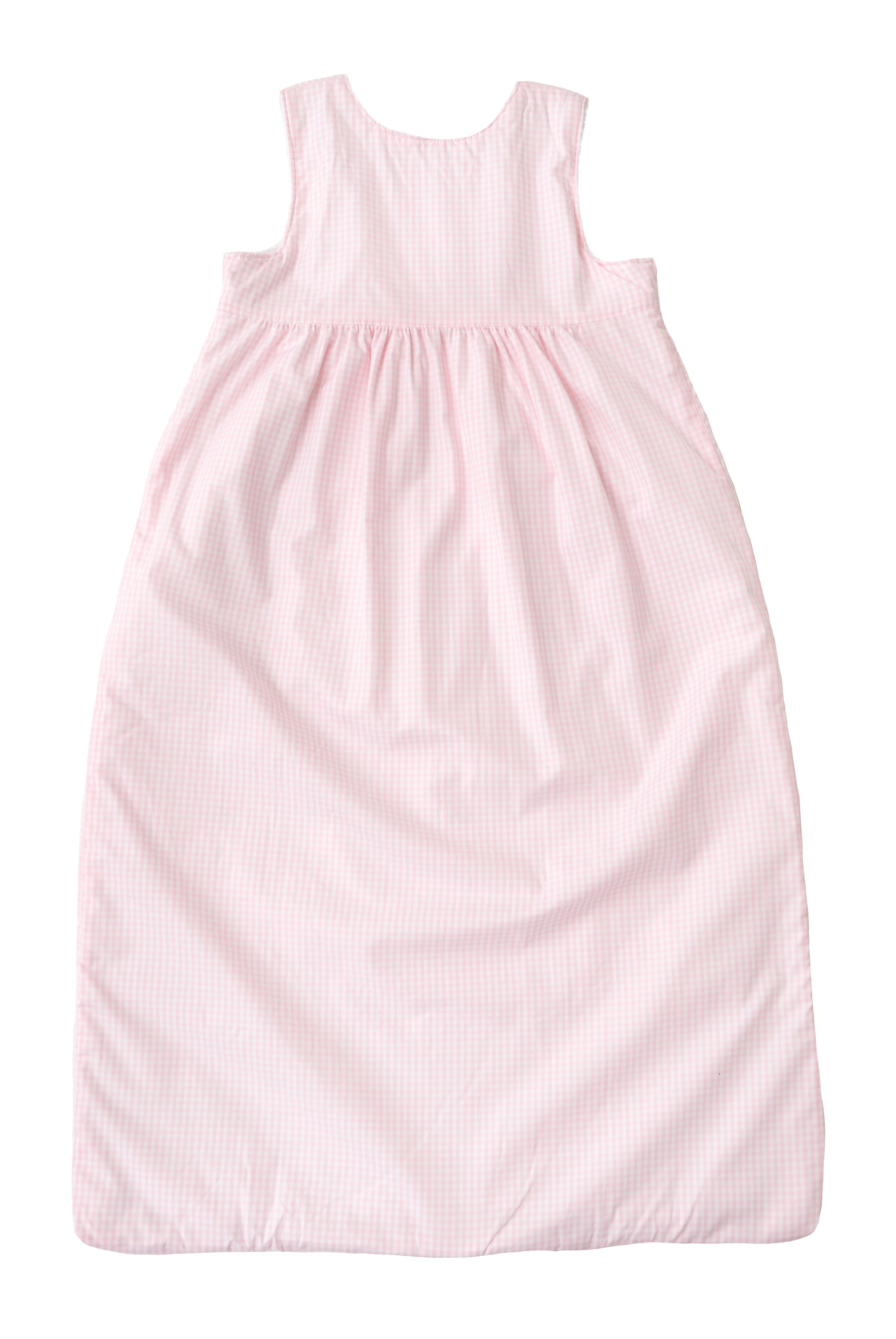 Rosa Schlafsack mit Gingham-Muster. Ohne Reißverschluss. Ohne Ärmel.