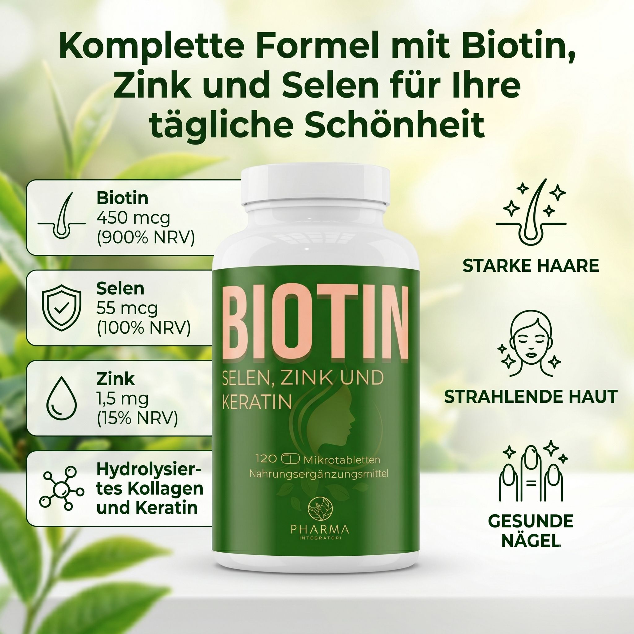 Biotin hochdosiert mit Zink Selen Tabletten für Haare Haarwachstum Biotin Zink Selen und Kieselsäure