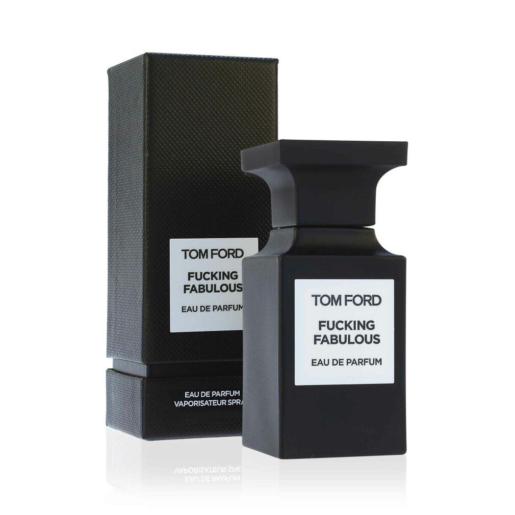 Schwarzer Flakon und Box. Aufschrift: TOM FORD, FUCKING FABULOUS, Eau de Parfum. Flakon steht.