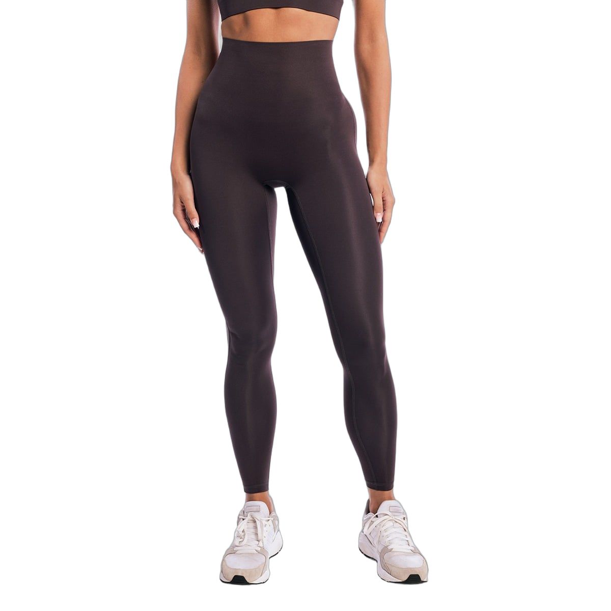 Damen-Leggings in Braun mit hohem Bund und schmalem Bein.