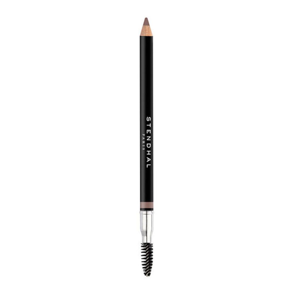 Stendhal Precision Eyebrow Pencil 402 Brun. Dunkelbrauner Stift mit Bürste. Schwarzer Schaft, silberne Spitze. Marke sichtbar.