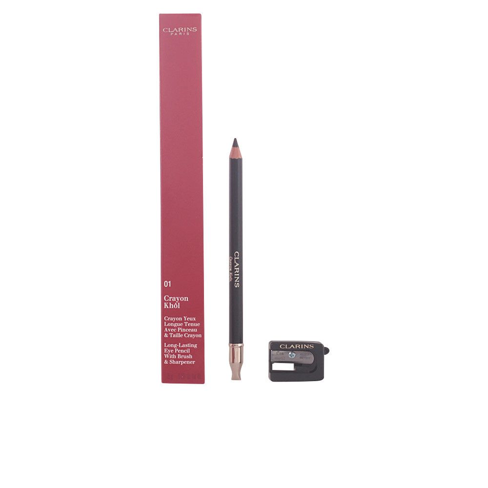 Clarins Crayon khôl 01-carbon schwarz, schwarzer Kajalstift mit Anspitzer und Verpackung.