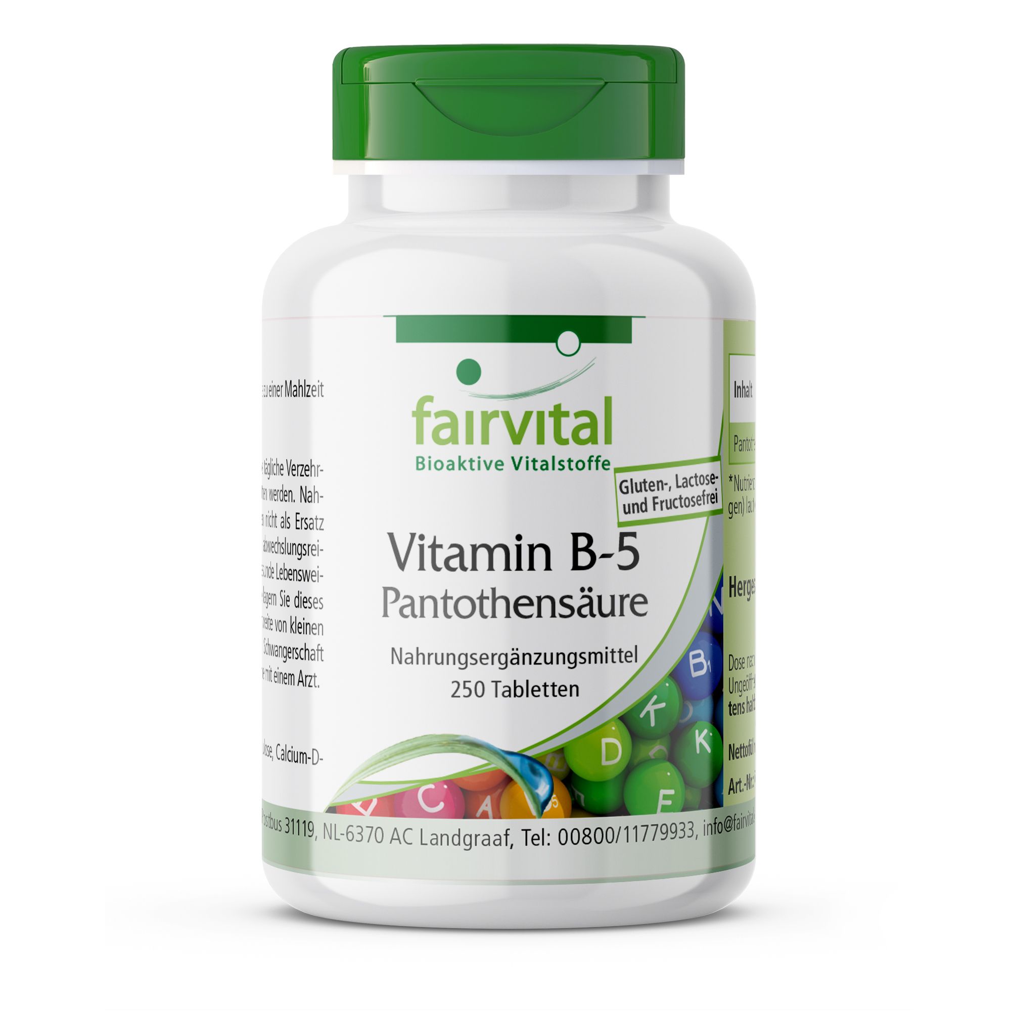 Fairvital Vitamin B-5 Pantothensäure Nahrungsergänzungsmittel, 250 Tabletten.