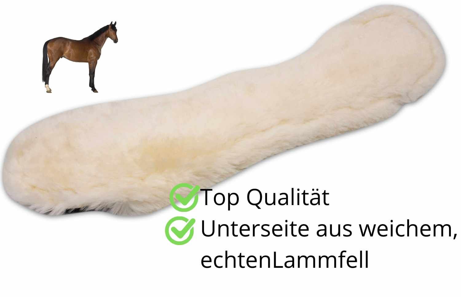Kurzgurt mit Lammfell. Text: Top Qualität, Unterseite aus weichem, echtem Lammfell.