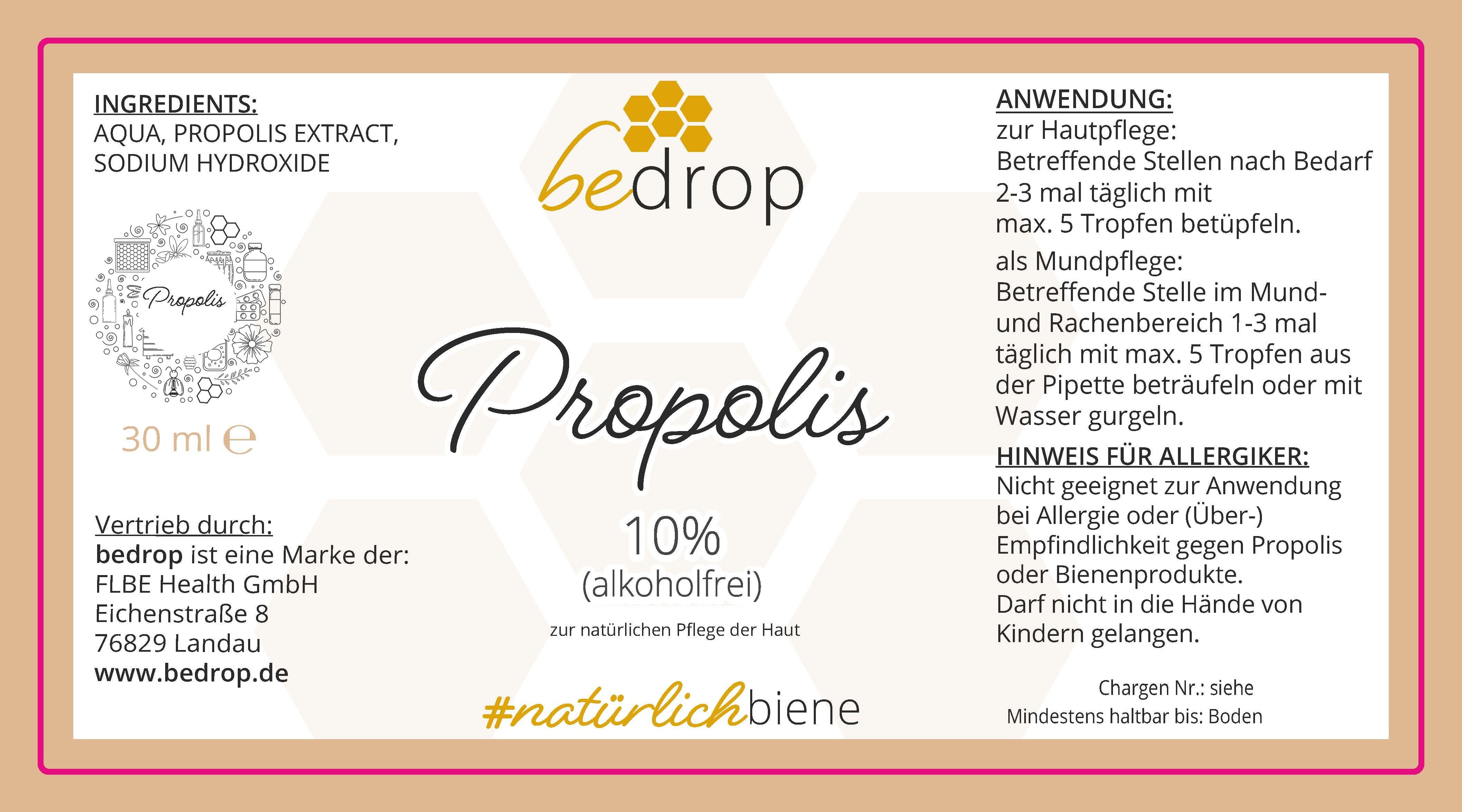 bedrop Bee’s Kindheitsset | Blütenpollenpulver, Propolis Tinktur alkoholfrei 10% und Manuka Honig