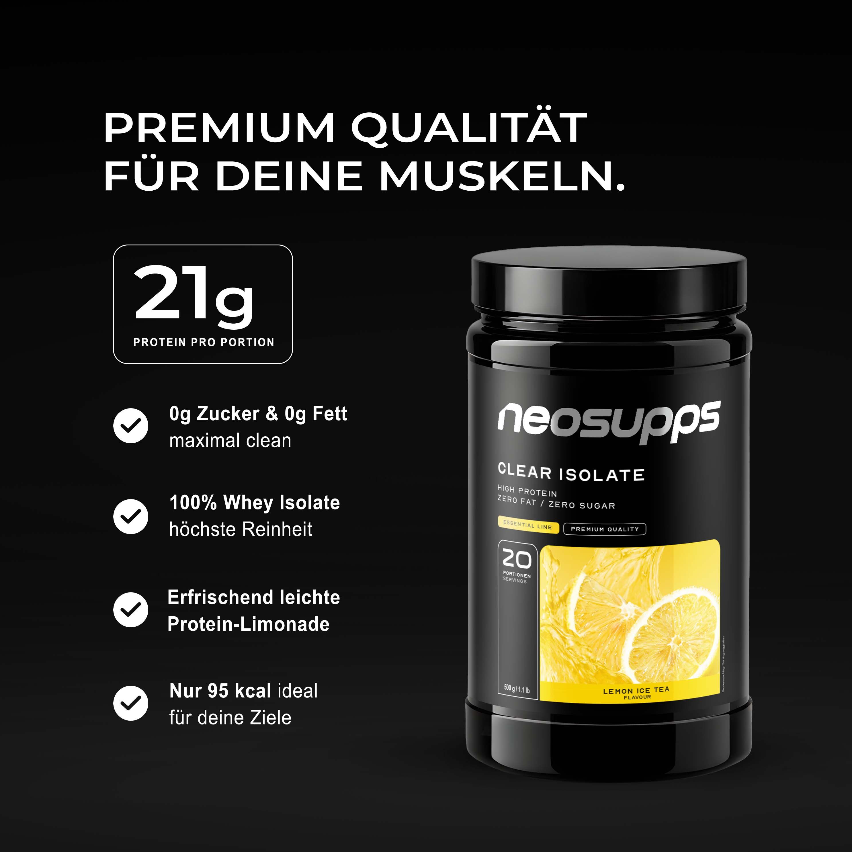 Neosupps Clear Whey Isolat Lemon Ice Tea, 500g, Protein Pulver, Eiweißshakes