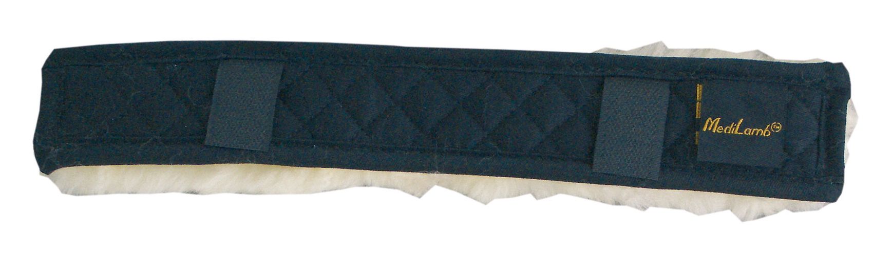 Nasenschutz für Pferde. Blaues, gestepptes Material mit Klettverschlüssen und Fell. Marke: Medland.