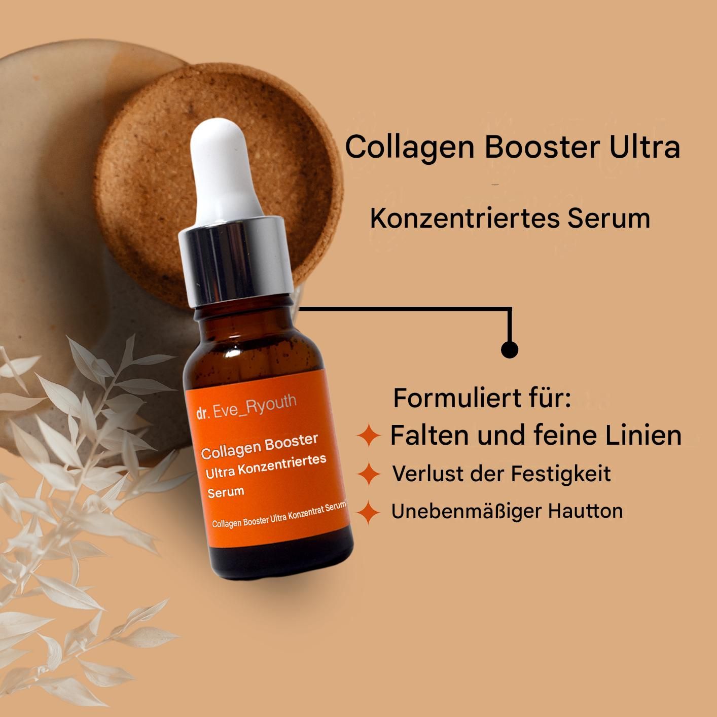 Dr. Eve_Ryouth Kollagenbooster Serum mit Textangaben zu Hautproblemen.