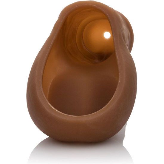 Brauner Silikonaufsatz. Ovale Form mit Öffnung. Innen hohl. Glatte Oberfläche.