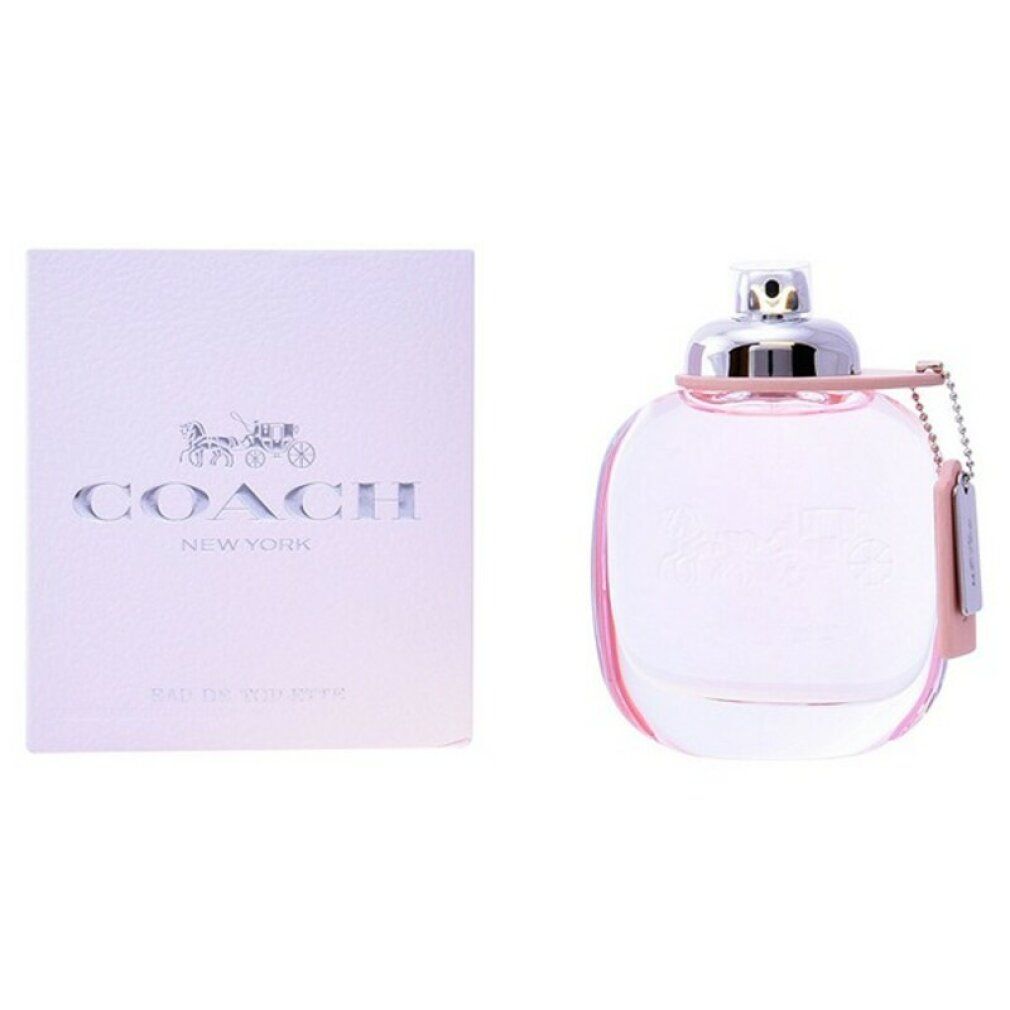 Coach 1941 Eau de Toilette Spray. Rosa Flakon mit silbernem Verschluss und Anhänger. Verpackung mit Logo.