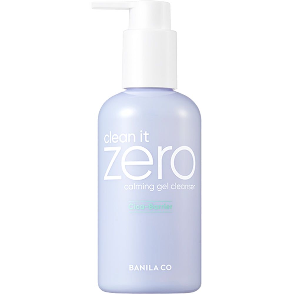 Hellviolette Flasche mit Pumpverschluss. Aufschrift: Clean it Zero, Calming Gel Cleanser.