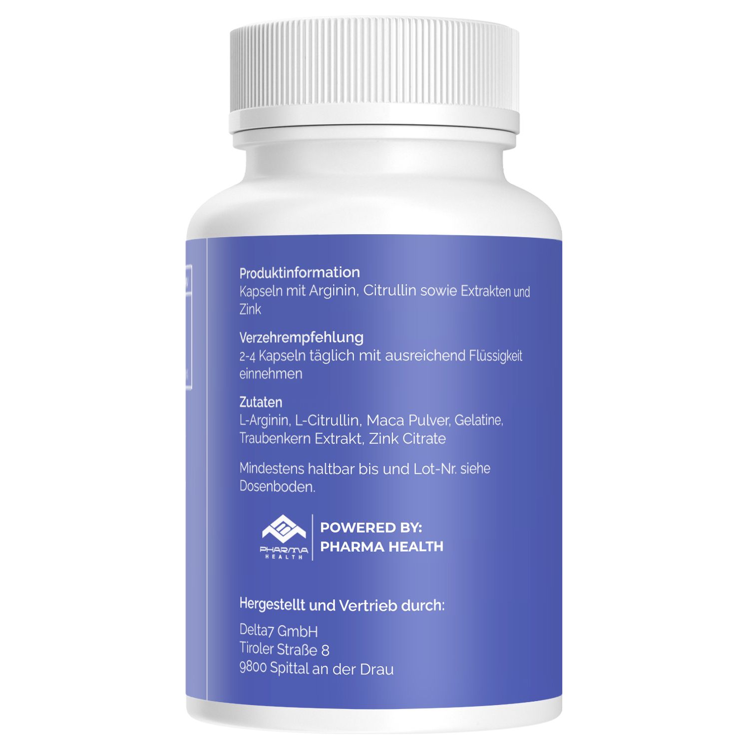 Rückseite einer Flasche Testo Booster mit Produktinformationen und Zutatenliste.
