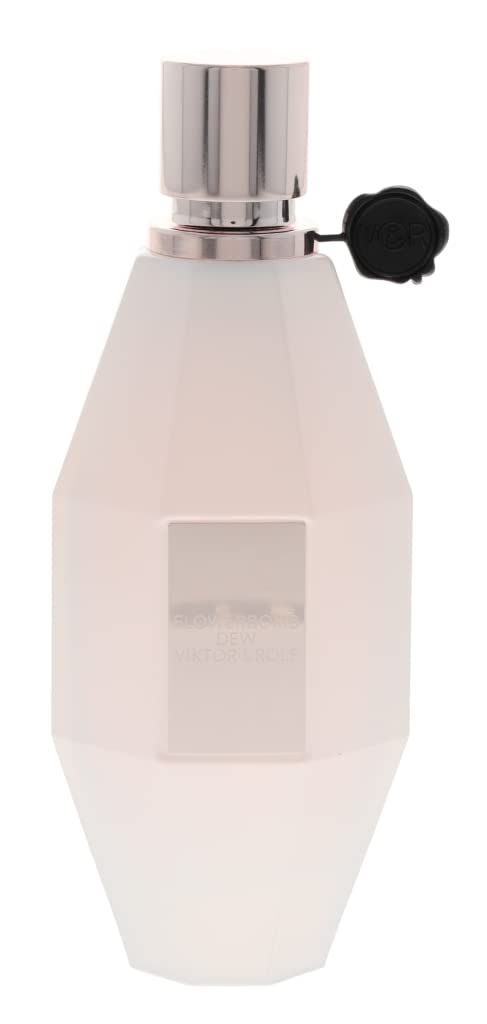 Weiße, granatförmige Parfümflasche mit silbernem Verschluss und schwarzem Siegel. Aufschrift auf der Flasche.