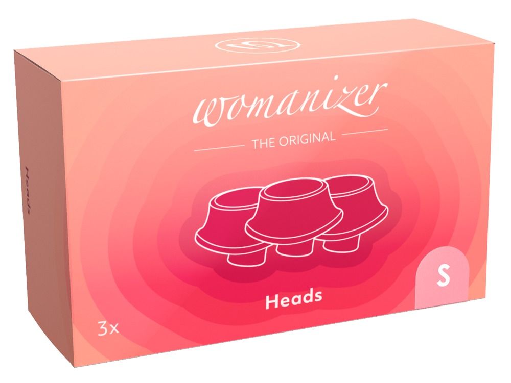 Verpackung mit drei rosa Womanizer Ersatzköpfen, Größe S.