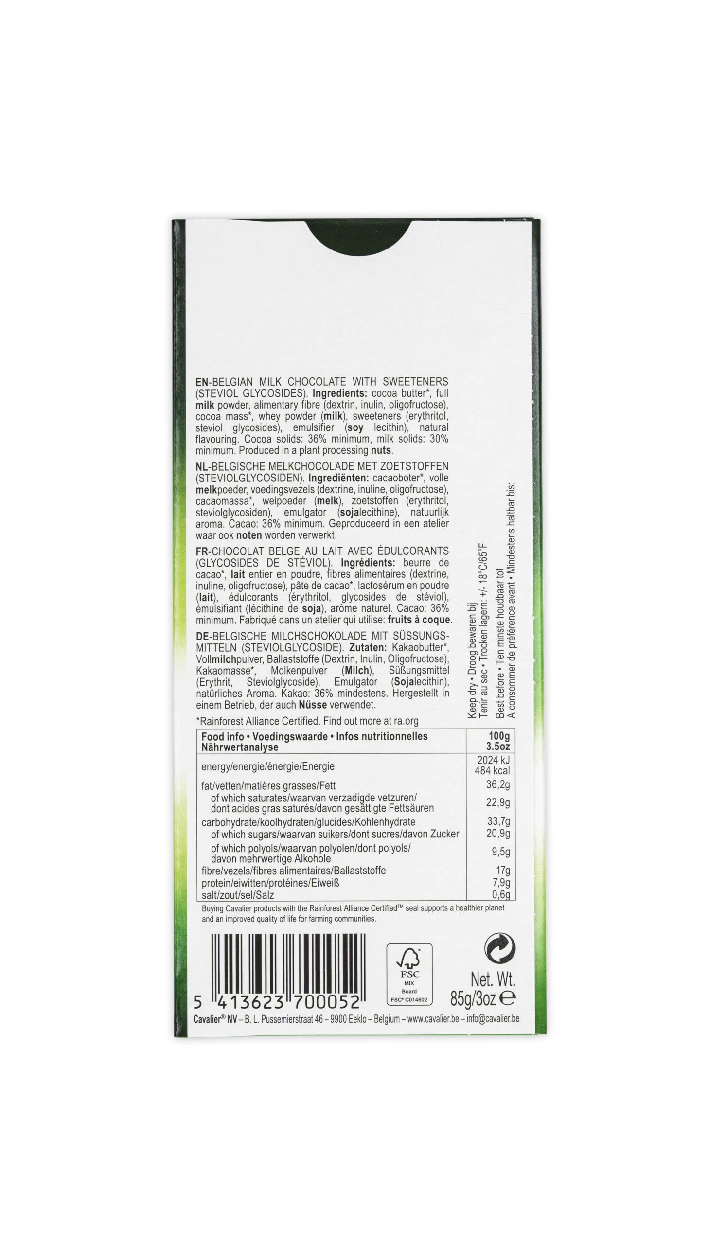 Cavalier Milk Chocolate with Stevia