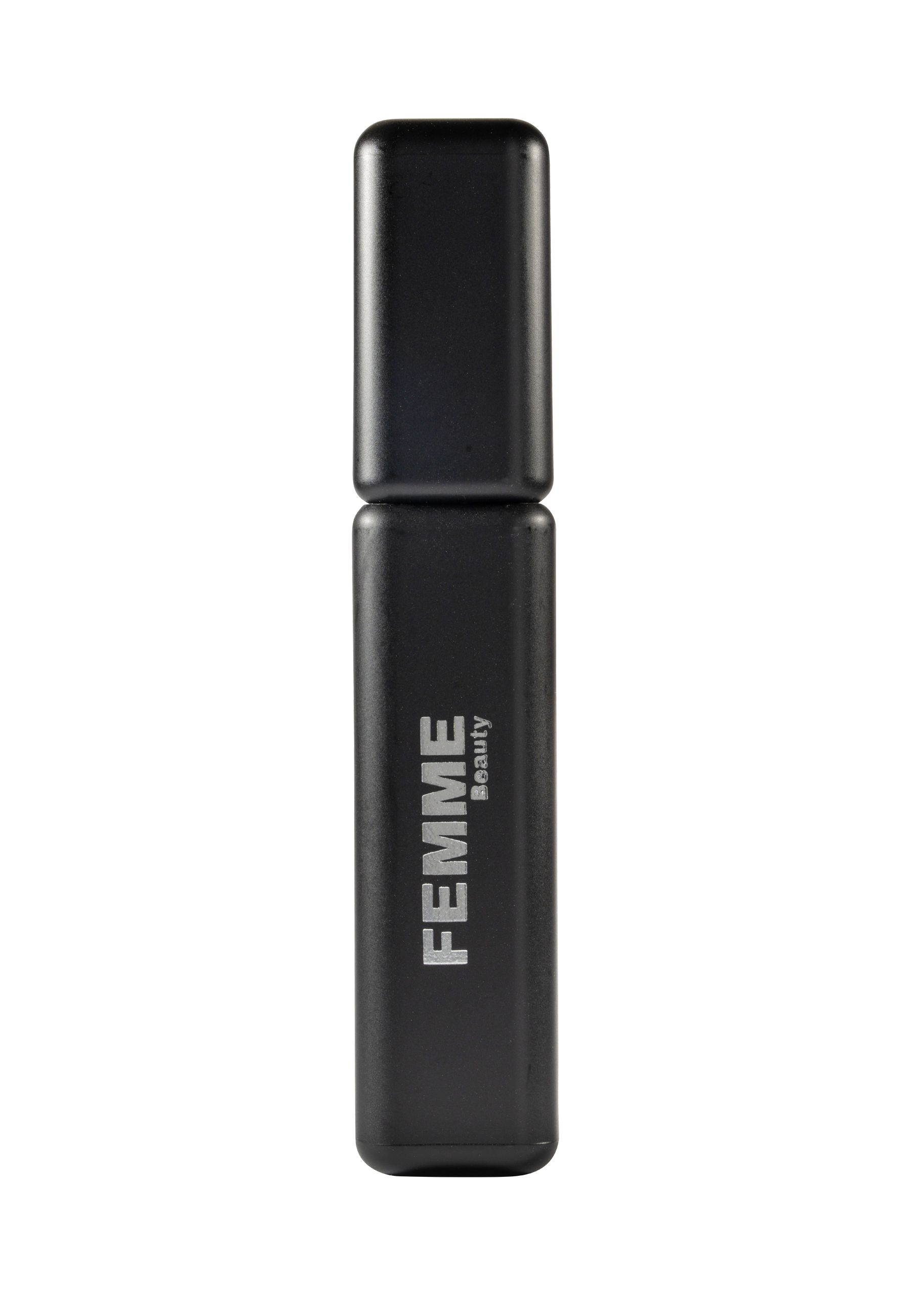 FEMME Deep Black Volume Mascara, schwarzer Behälter mit silbernem Schriftzug.