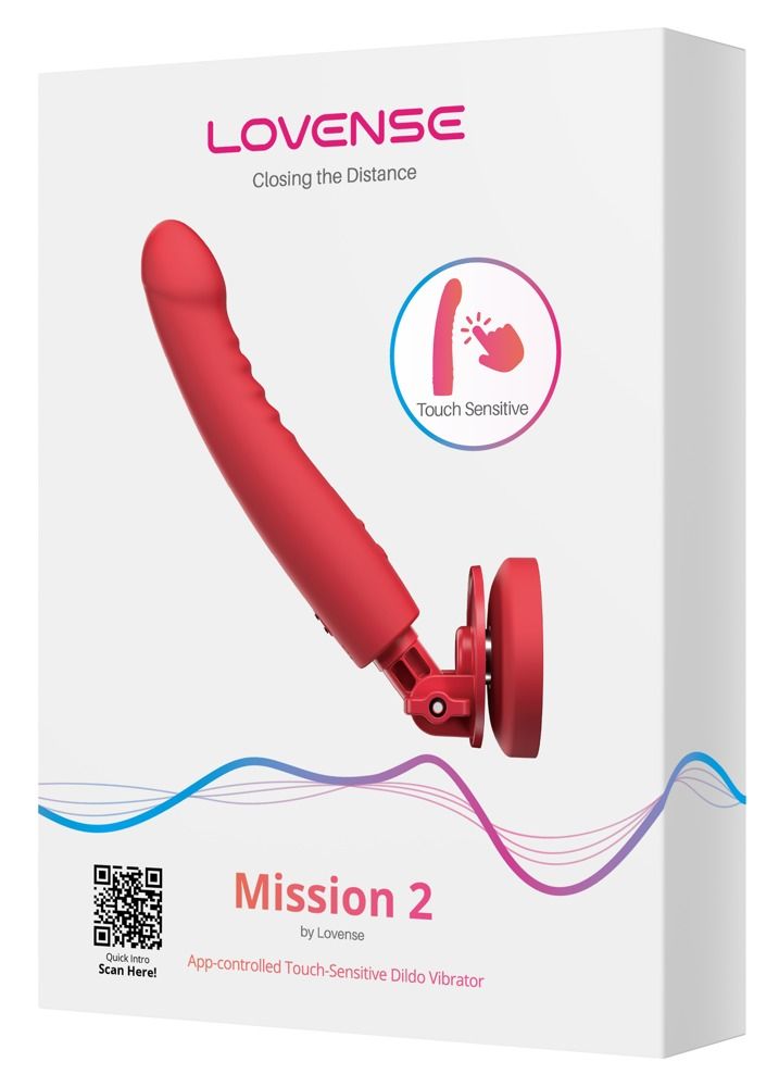 Verpackung des Lovense Mission 2 Vibrators, rot, mit Touch-Sensitive-Symbol.