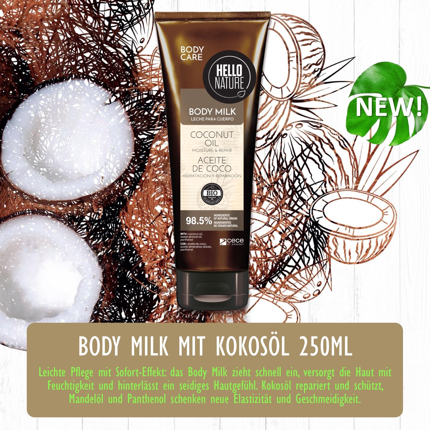 Hello Nature Body Milk Lotion für Körperpflege mit Kokosöl BIO