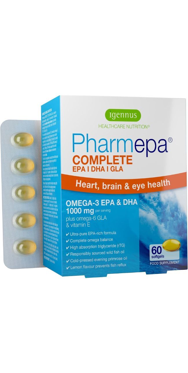 Igennus Pharmepa COMPLETE Omega-3 Fischöl Kapseln mit Blisterpackung.