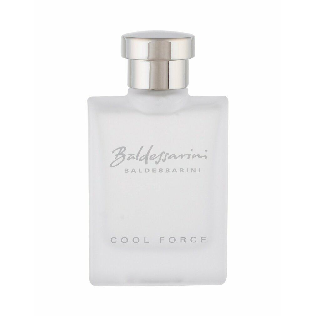 Baldessarini Cool Force Eau de Toilette Flakon, mattweiß, silberner Verschluss.