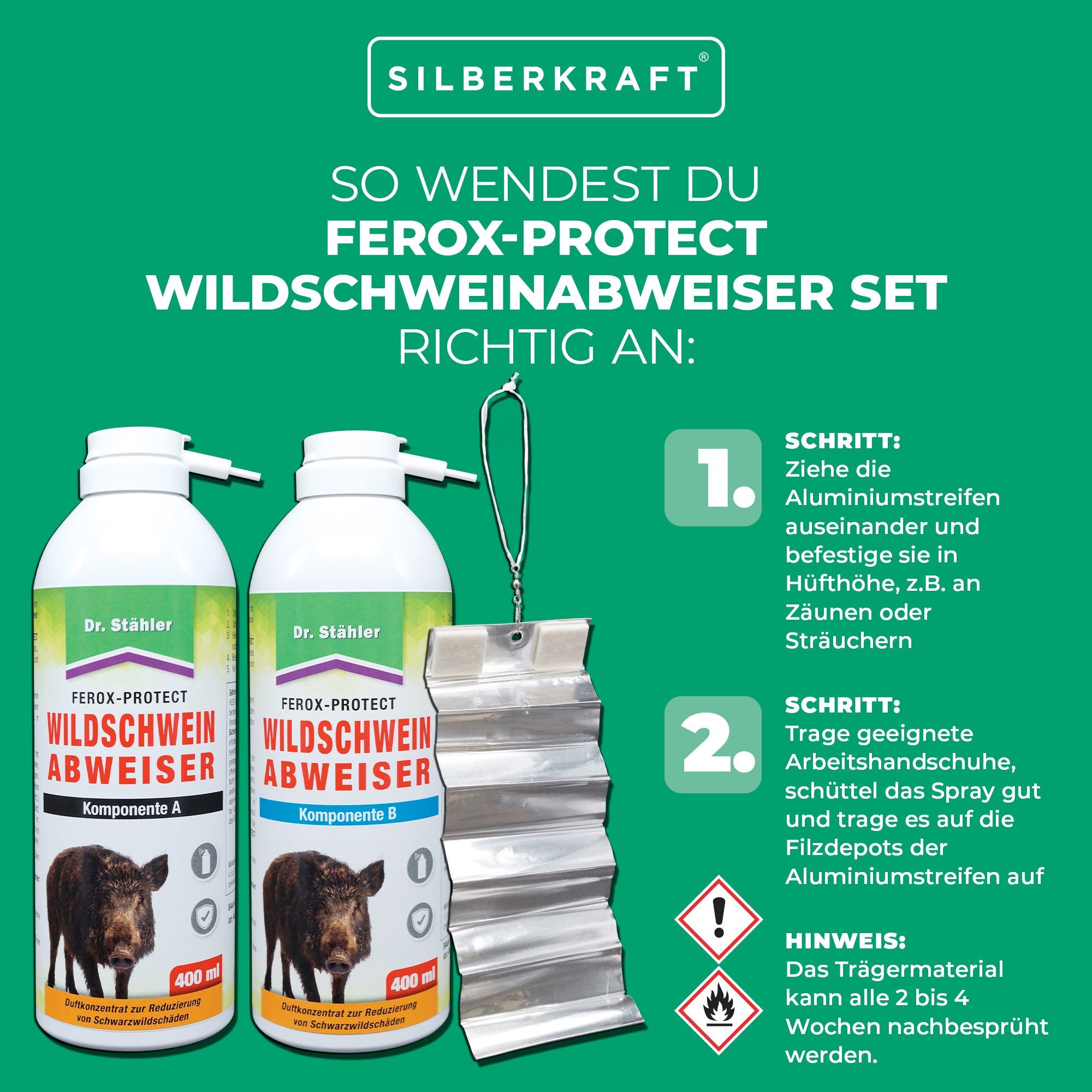 SILBERKRAFT Ferox-Protect Wildschweinabweiser Spray-Set
