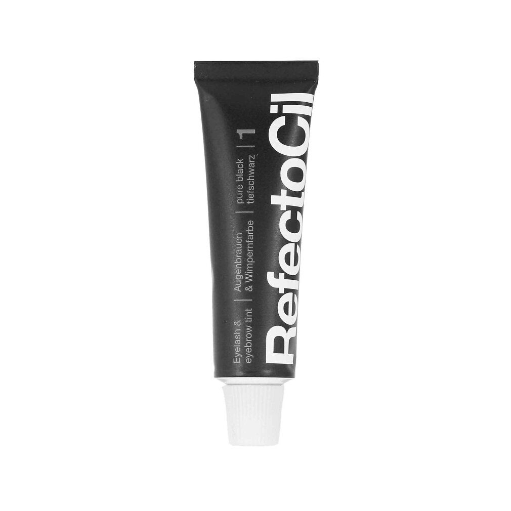 Schwarze Tube mit Produktnamen und Aufschrift 'pure black'.