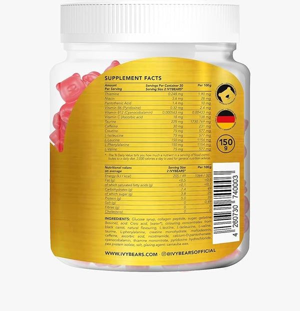 Rückseite einer Dose mit Nährwertangaben. Enthält Informationen zu Inhaltsstoffen und Nährwerten pro Portion.