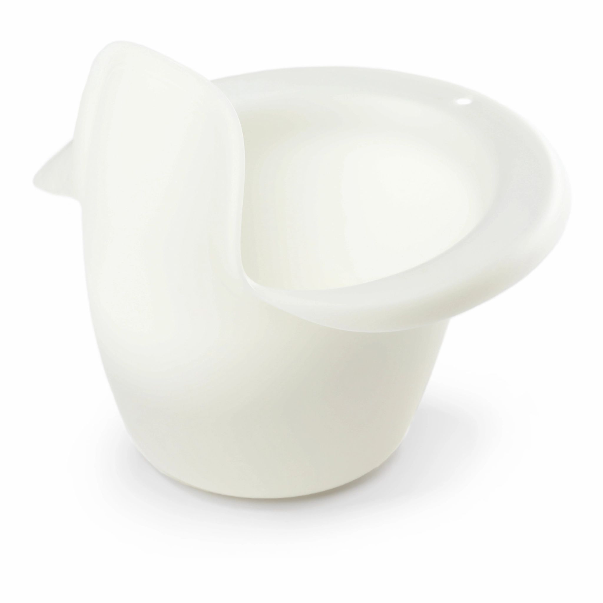 Weißes Baby-Töpfchen in Vogelform. Mit Sitzfläche und Ausguss.