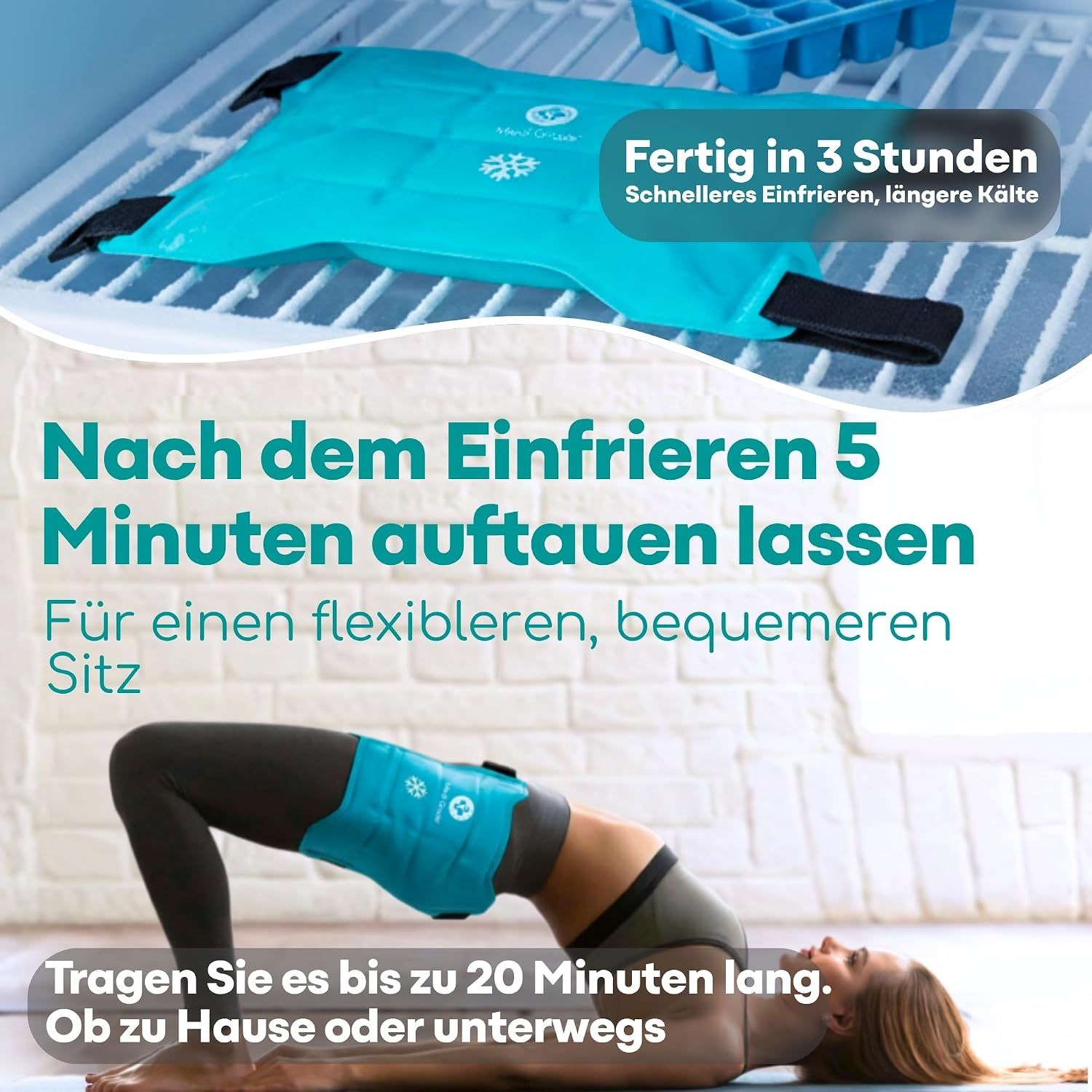 Vielseitige, freihändige Kühlbandage für Arm, Schulter, Bein und Rücken.