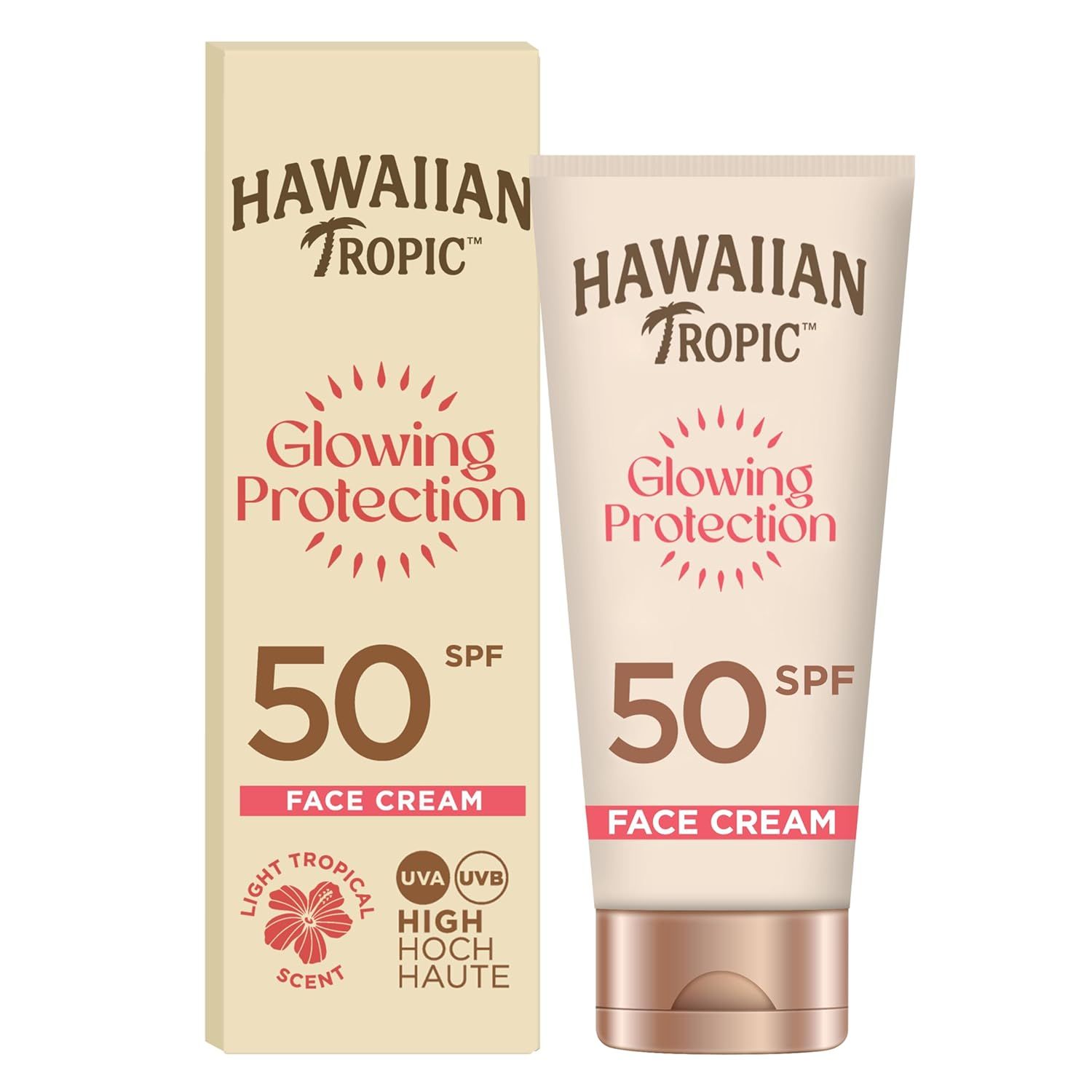 Hawaiian Tropic | Glowing Protection Gesichts-Sonnenlotion, wasserfeste Sonnencreme mit LSF 50 UVA-