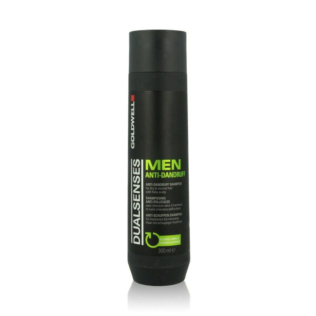 Schwarze Flasche Goldwell Dualsenses Men Anti-Dandruff Shampoo. Grüne und weiße Schrift. 300ml.