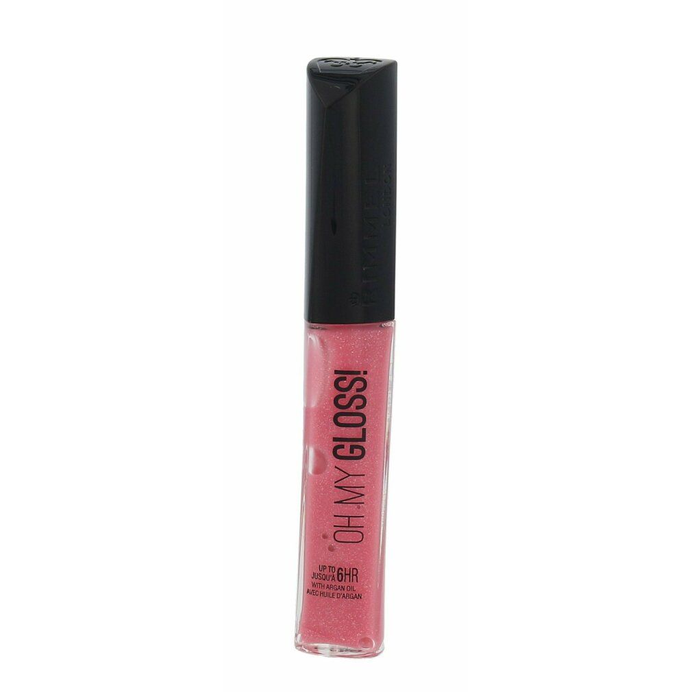 Lipgloss mit schwarzem Deckel. Aufschrift: OH MY GLOSS! Rosa Farbton. Aufschrift: UP TO 6HR. Made in France.