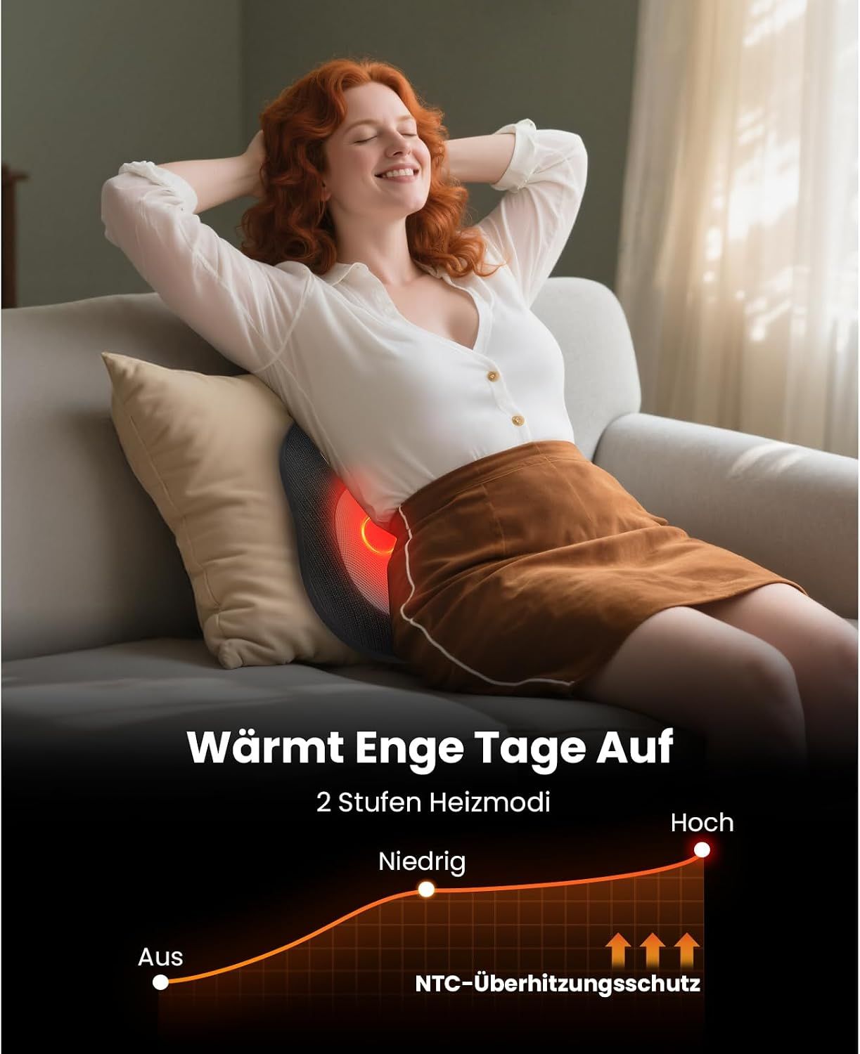 Rückenmassagegerät mit 4D-Tiefengewebs-Knetmassage, 60s Auto-Reverse, kippende Massageköpfe.