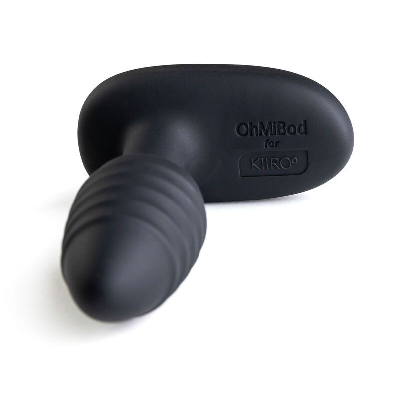 Rückansicht eines schwarzen Vibrationsplugs mit gerippter Spitze und ovalem Griff.