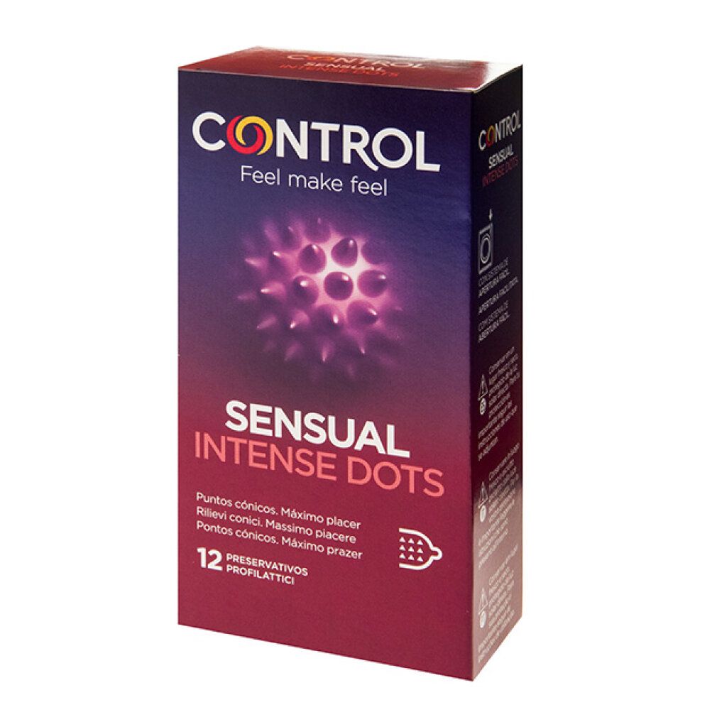 CONTROL SENSUAL Intense Dots Verpackung. Roter Karton mit Produktnamen und Abbildung. 12 Stück.