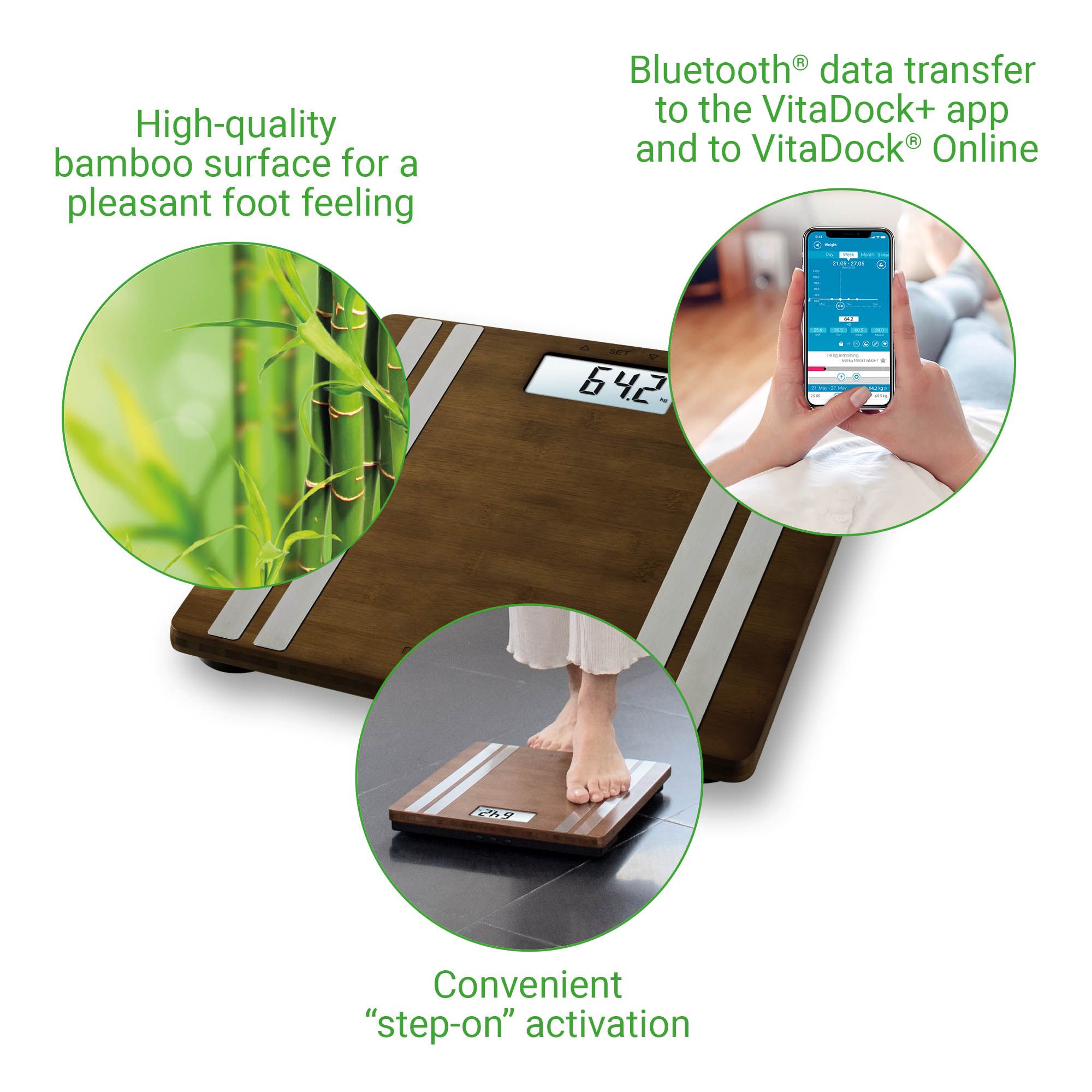 medisana BS 552 connect Körperanalysewaage aus Bambus mit Smartphone App